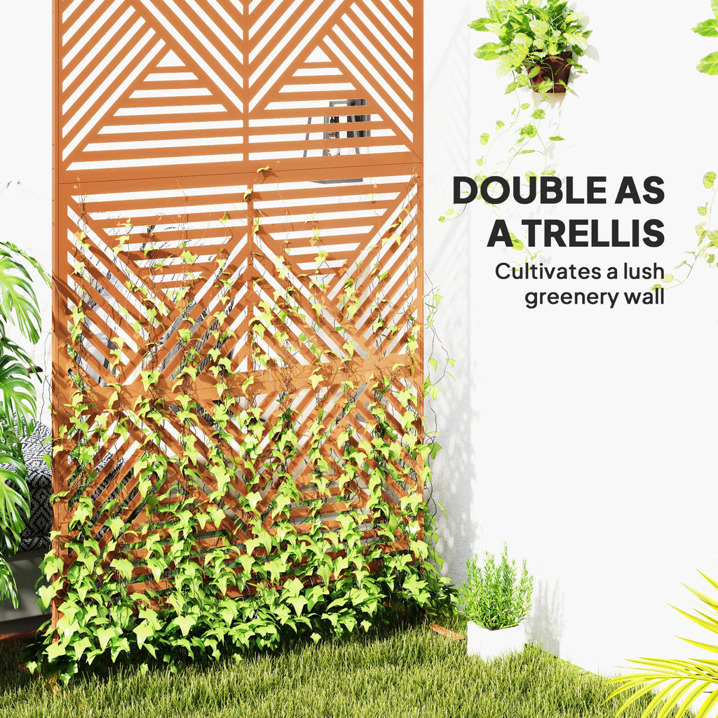 78" x 48" Metal Outdoor Privacy Screen with Stand, Rhombus Design Brown Climbing Plant Trellis