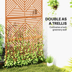 78" x 48" Metal Outdoor Privacy Screen with Stand, Rhombus Design Brown Climbing Plant Trellis