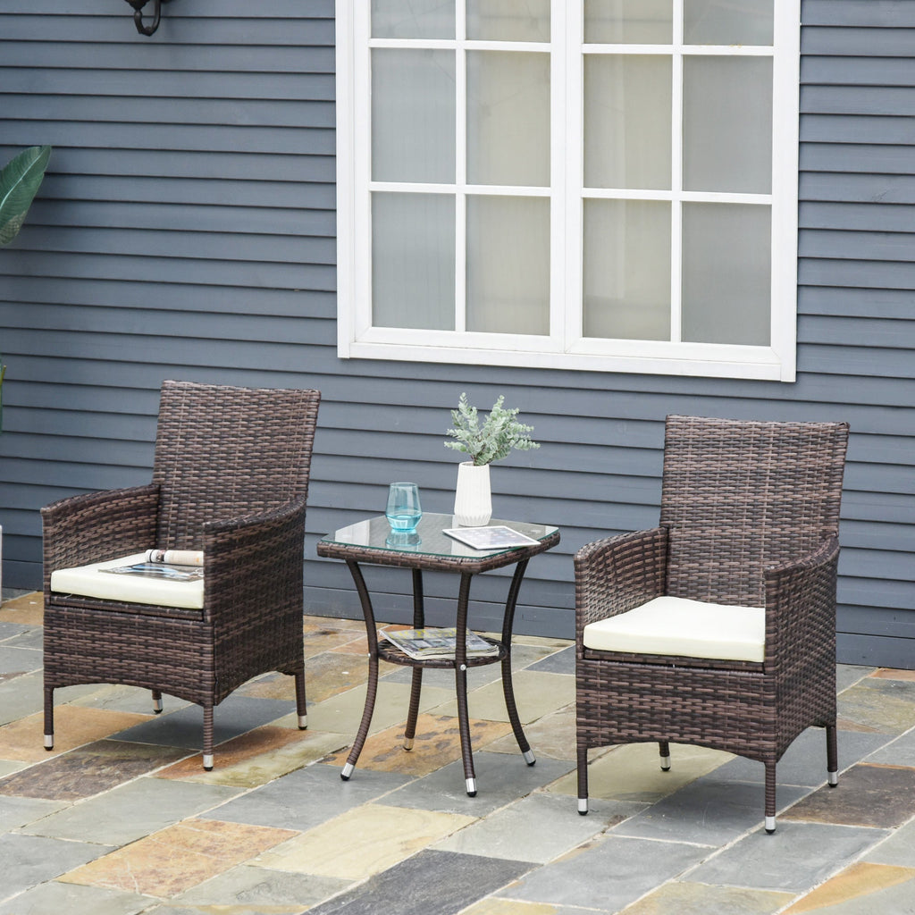 2 Piece PE Rattan Dining Chair Set with Cushions & High Back, Mixed Brown