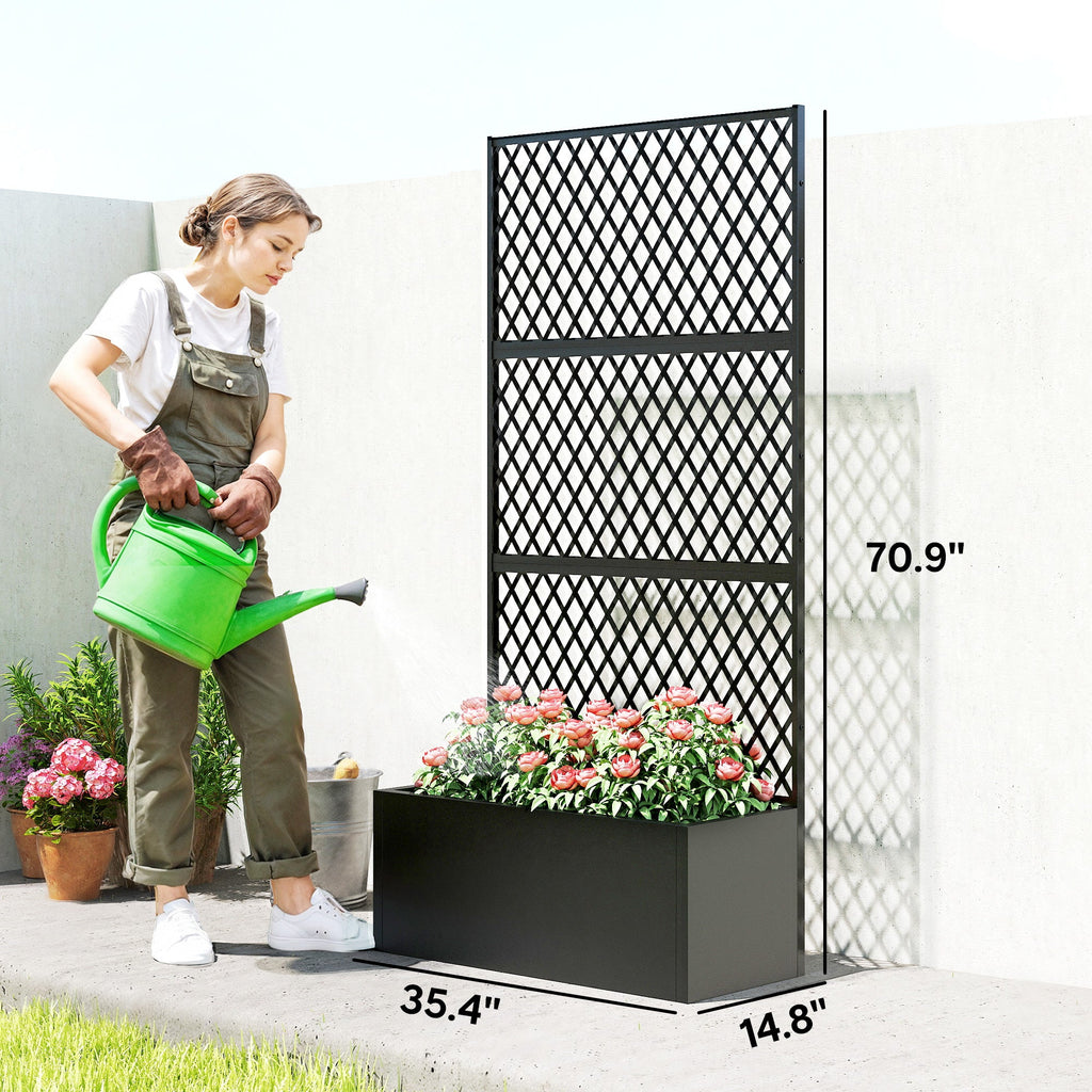 Metal Planter Box with Trellis Privacy Screen, Diamond Lattice