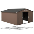 EverBase 11' x 13' Metal Garden Storage Shed with Foundation Kit & Double Doors, Brown