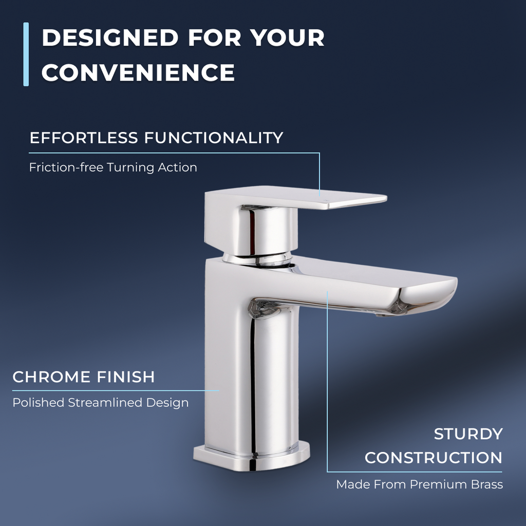 Lagoon Soft Square Basin Mixer Tap with Push Button Waste