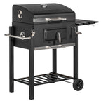 Charcoal BBQ Grill Smoker Combo Portable Trolley Camping Picnic Backyard Side Shelf, Black