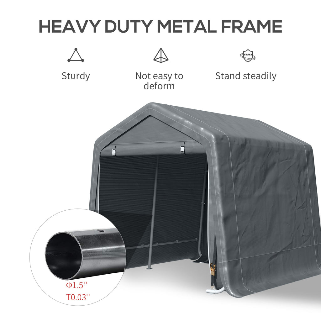 7.9' x 6.6' Garden Storage Tent, Heavy Duty Bike Shed, Patio Storage Shelter w/ Metal Frame and Double Zipper Doors, Dark Grey