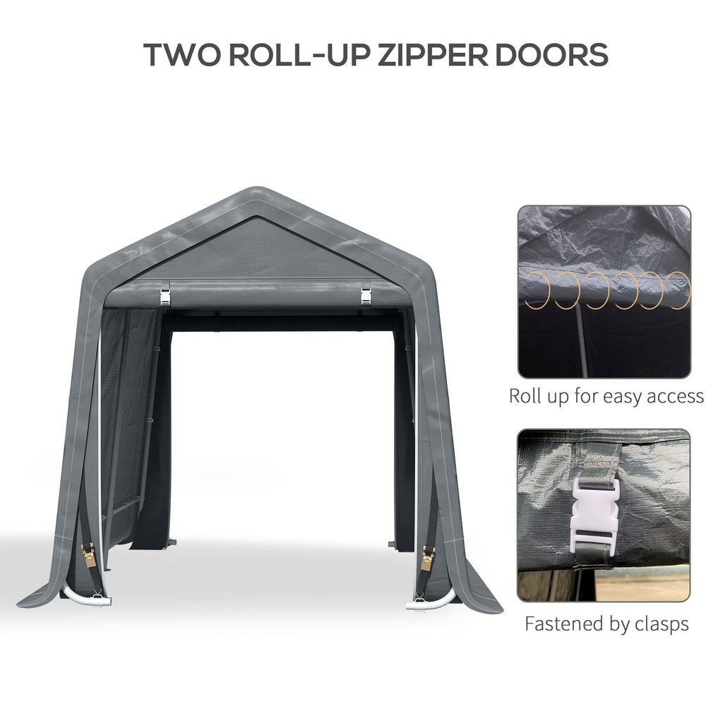 7.9' x 6.6' Garden Storage Tent, Heavy Duty Bike Shed, Patio Storage Shelter w/ Metal Frame and Double Zipper Doors, Dark Grey
