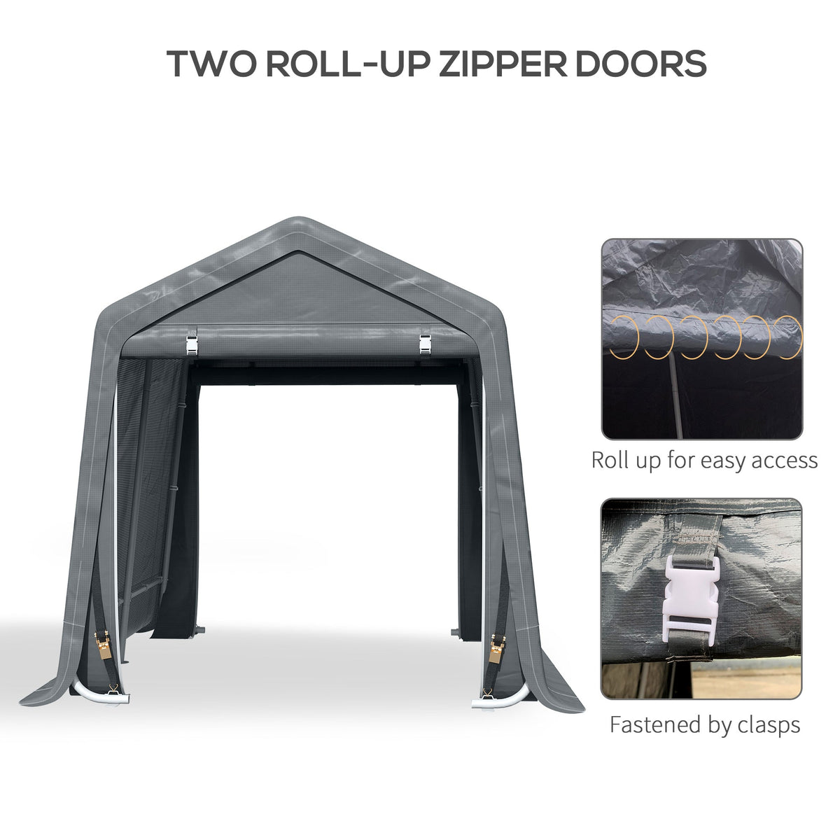 7.9' x 6.6' Garden Storage Tent, Heavy Duty Bike Shed, Patio Storage Shelter w/ Metal Frame and Double Zipper Doors, Dark Grey