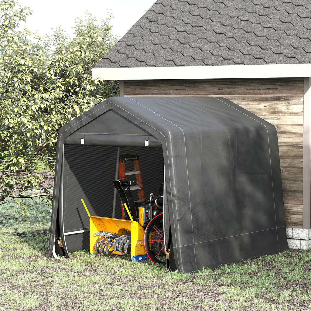 7.9' x 6.6' Garden Storage Tent, Heavy Duty Bike Shed, Patio Storage Shelter w/ Metal Frame and Double Zipper Doors, Dark Grey