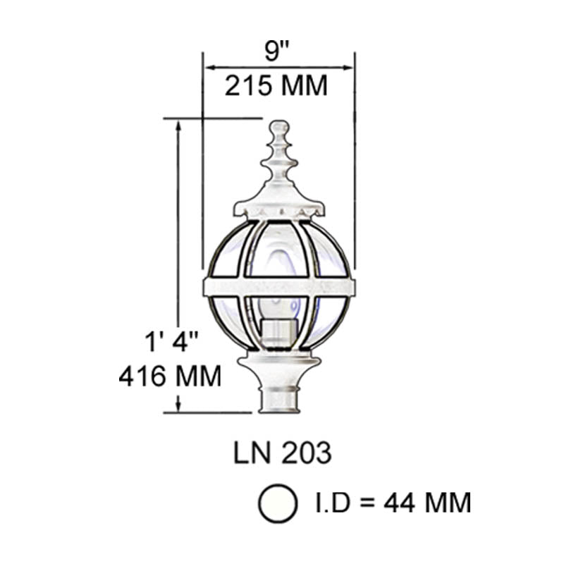 Victorian globe lantern in cast iron - 44mm inside diameter (LN203)