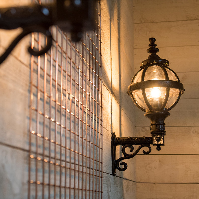 Victorian globe wall light in cast iron with decorative arm 0.59m (H243)