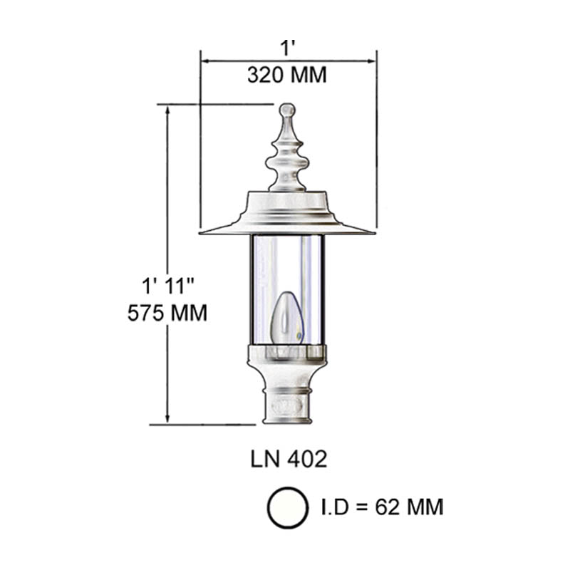 Georgian style lantern in cast iron - 62mm inside diameter (LN402)