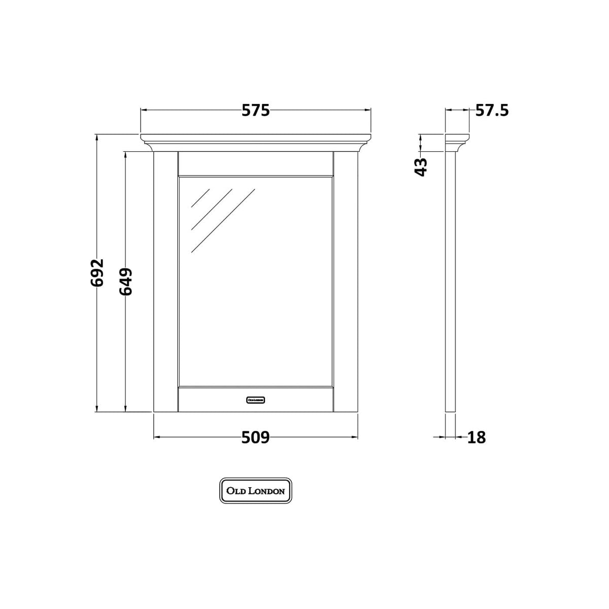 Woodgrain Non Illuminated Mirror - 600mm x 694mm