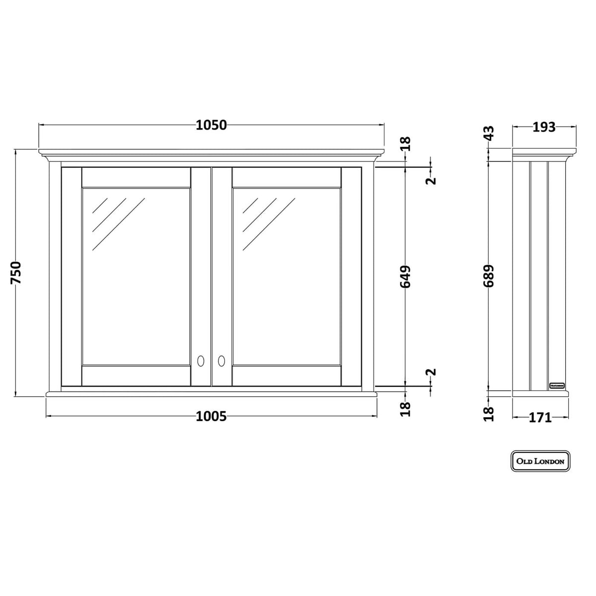 Carbon Non Illuminated Mirror Cabinet