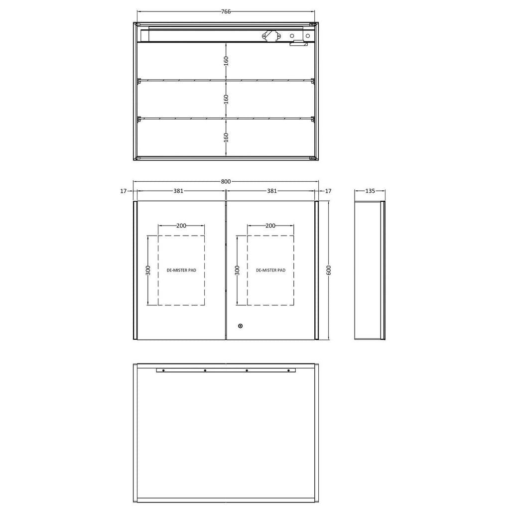 Drift Illuminated Mirror Cabinet - 600mm x 800mm