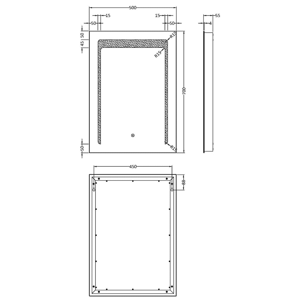 Halo Rectangular Touch Sensor Illuminated Mirror - 700mm x 500mm