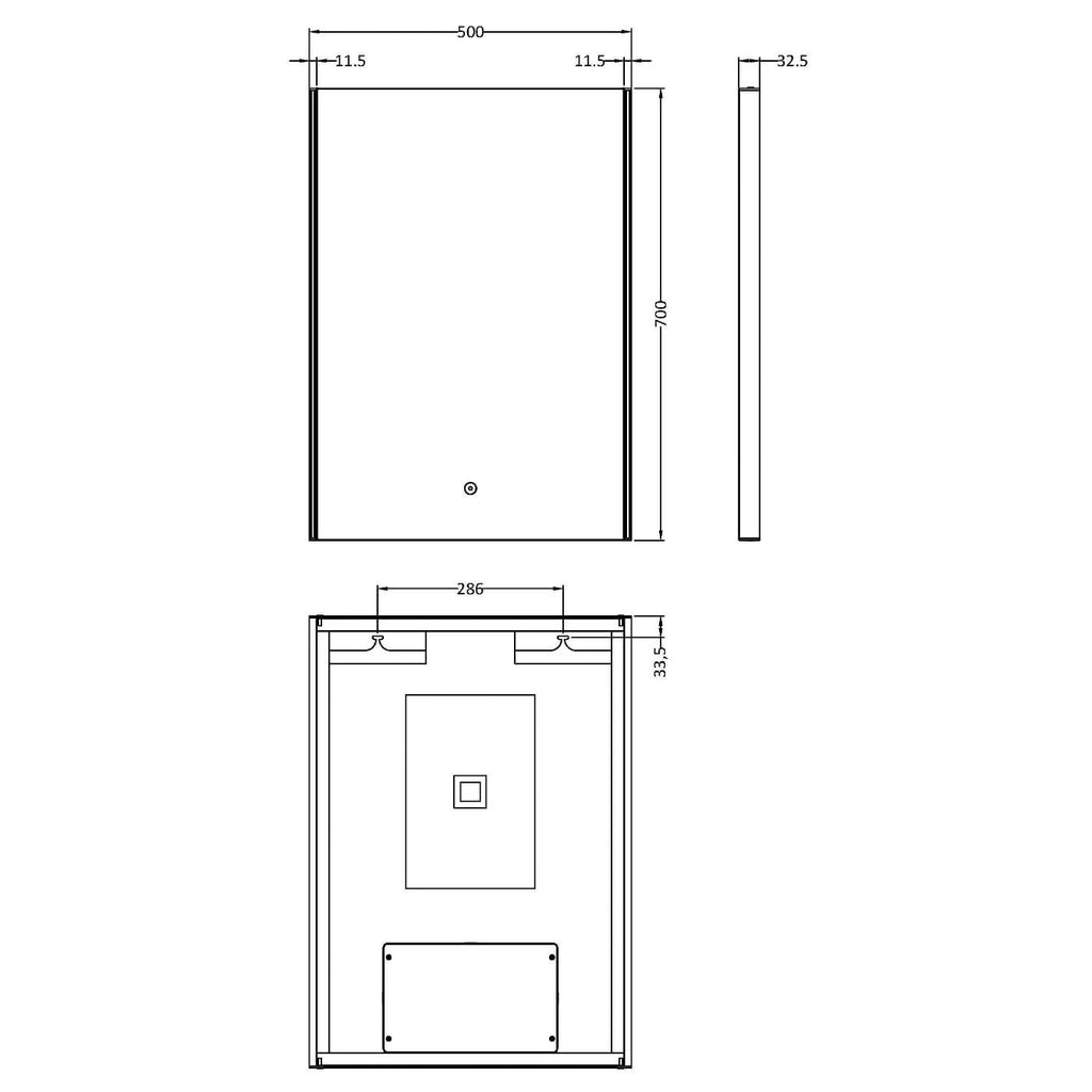 Aura Rectangular LED Touch Sensor Illuminated Mirror - 700mm x 500mm