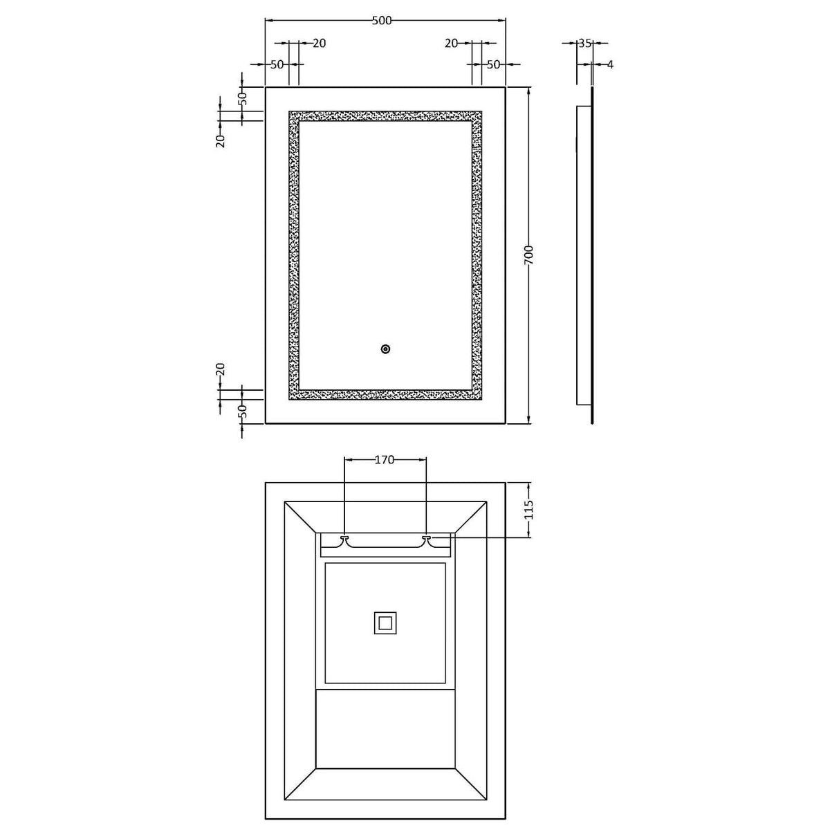 Modena Touch Sensor Rectangular Illuminated Mirror - 700mm x 500mm