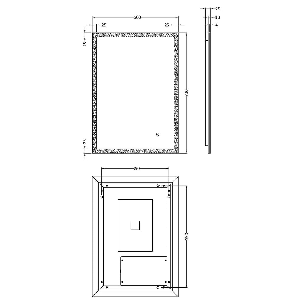 Echo Ambient Rectangular LED Touch Sensor Illuminated Mirror - 700mm x 500mm