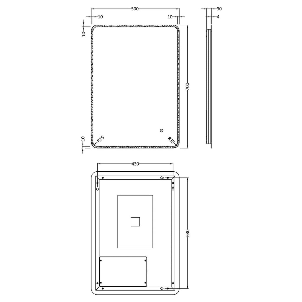 Cove Ambient Rectangular LED Touch Sensor Illuminated Mirror - 700mm x 500mm