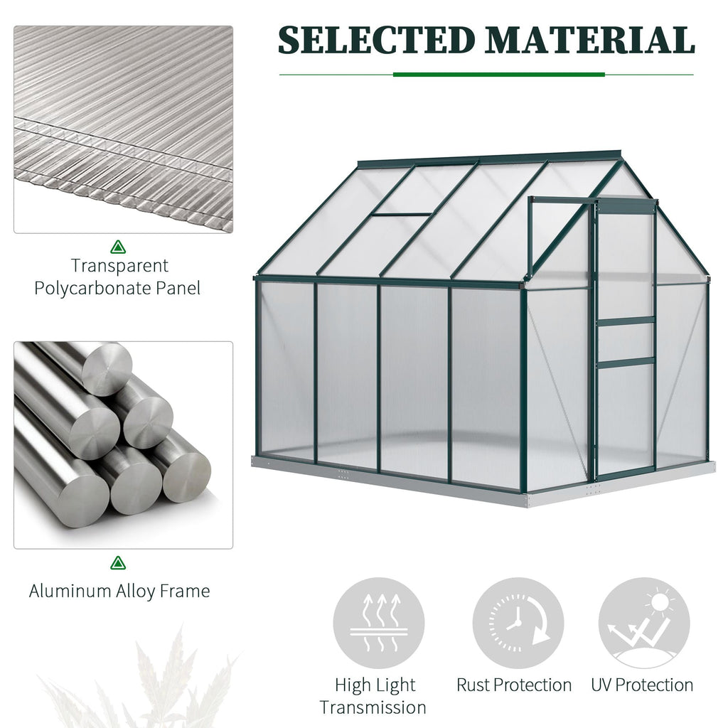 BloomGreen 6' x 8' x 6.5' Polycarbonate Greenhouse with Adjustable Roof Vent & Sliding Door, Green