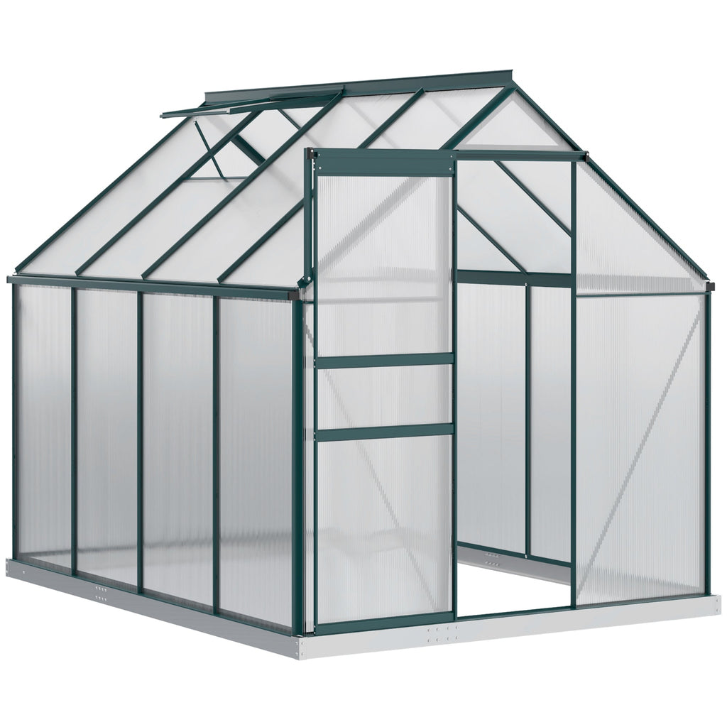 BloomGreen 6' x 8' x 6.5' Polycarbonate Greenhouse with Adjustable Roof Vent & Sliding Door, Green