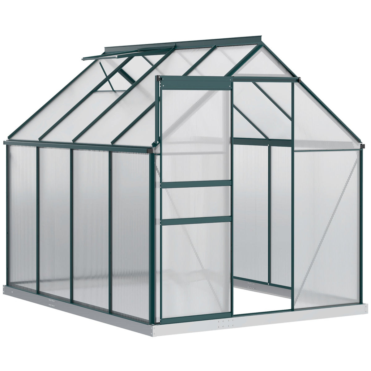 BloomGreen 6' x 8' x 6.5' Polycarbonate Greenhouse with Adjustable Roof Vent & Sliding Door, Green