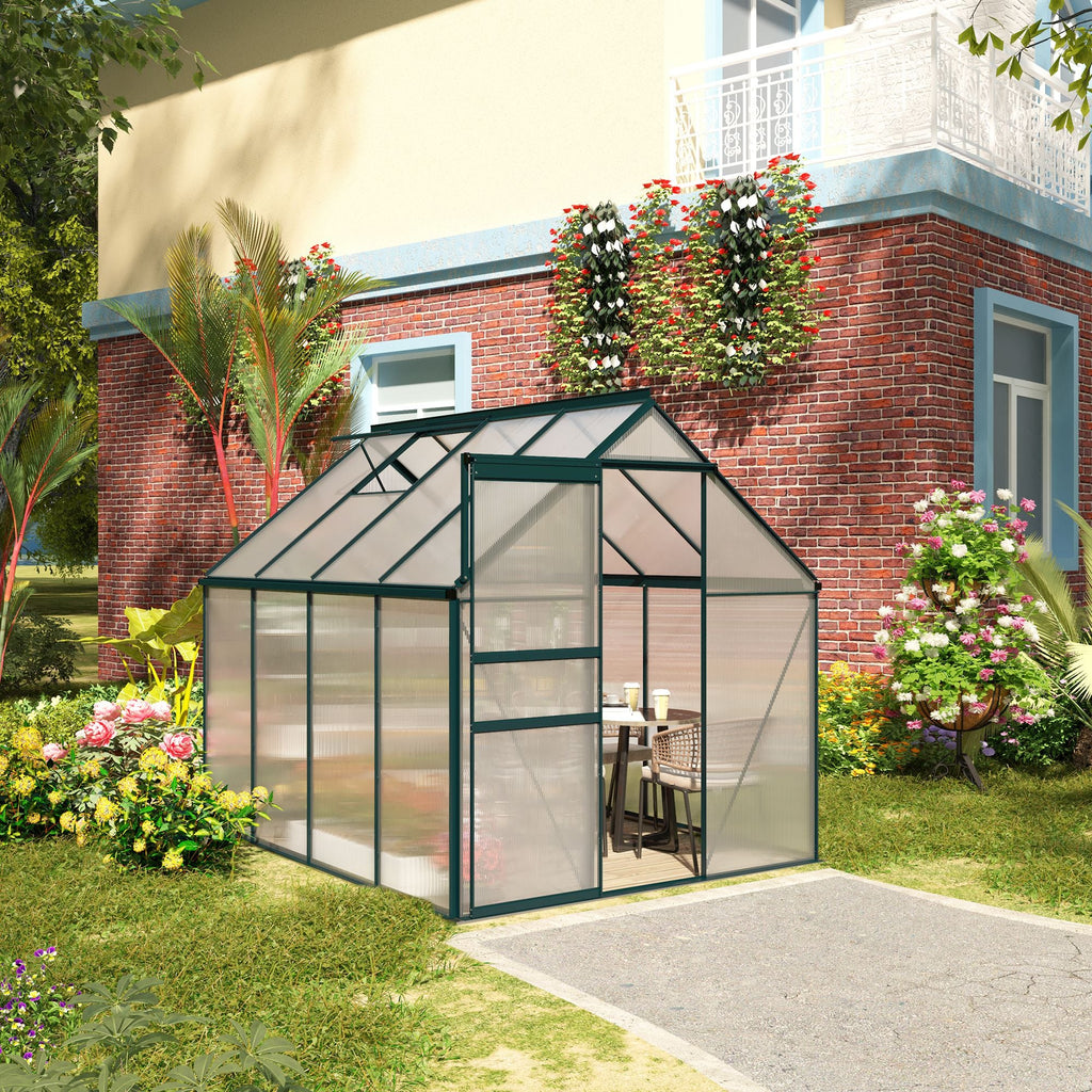 BloomGreen 6' x 8' x 6.5' Polycarbonate Greenhouse with Adjustable Roof Vent & Sliding Door, Green
