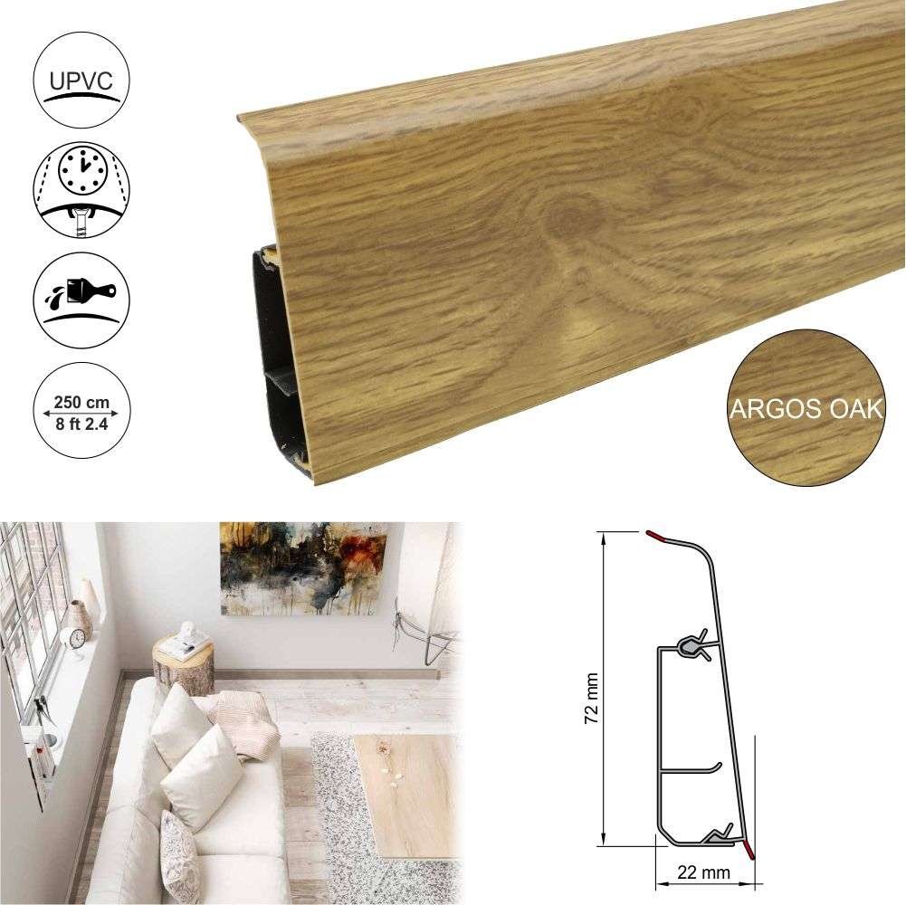 PVC Skirting Board Lima 72mm  With Cable Management System