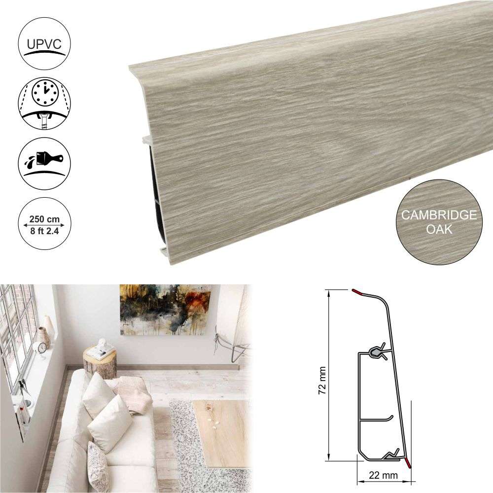 PVC Skirting Board Lima 72mm  With Cable Management System