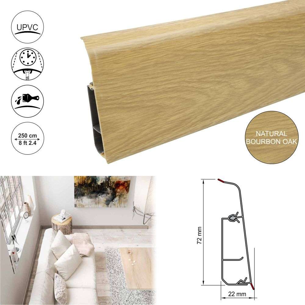 PVC Skirting Board Lima 72mm  With Cable Management System