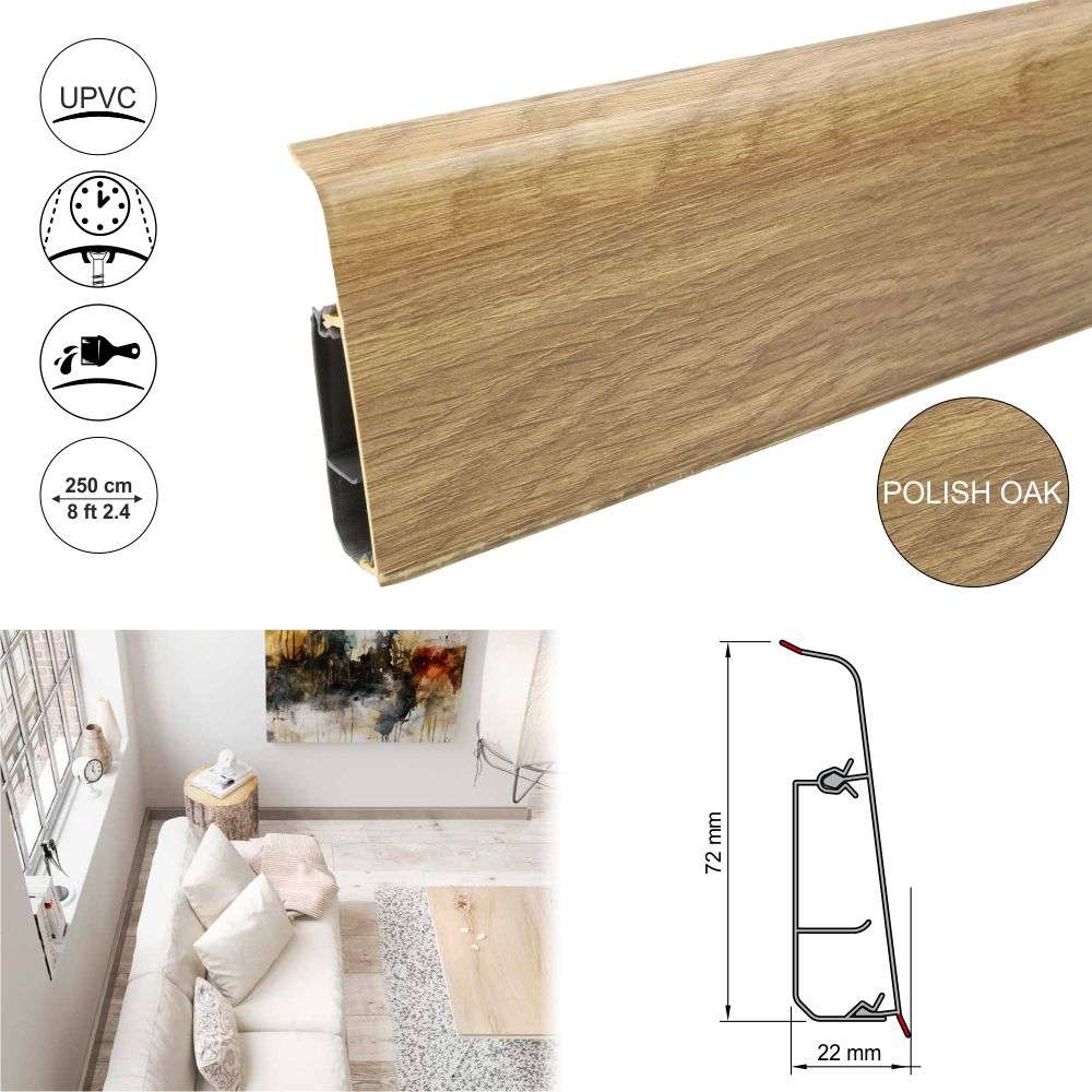 PVC Skirting Board Lima 72mm  With Cable Management System