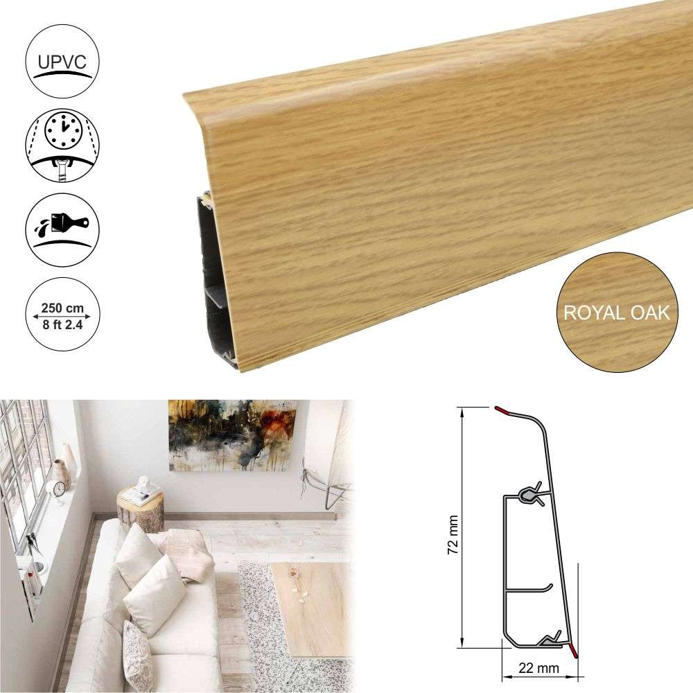 PVC Skirting Board Lima 72mm  With Cable Management System