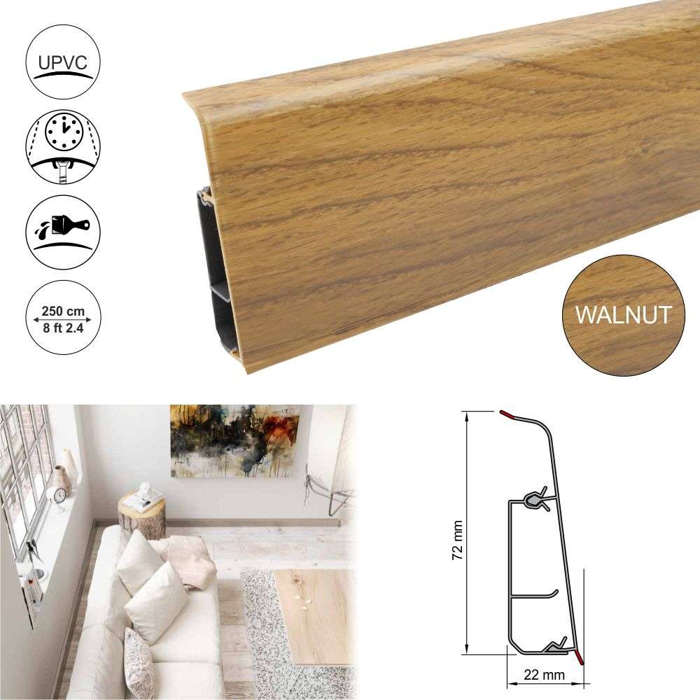 PVC Skirting Board Lima 72mm  With Cable Management System