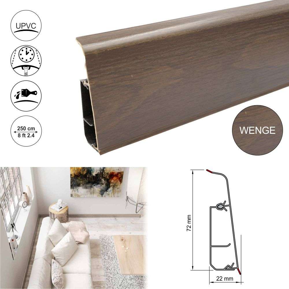 PVC Skirting Board Lima 72mm  With Cable Management System