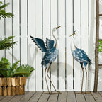 29'' & 27.5''  Set of 2 Heron Garden Statues, Blue & White for Lawn & Patio Decor