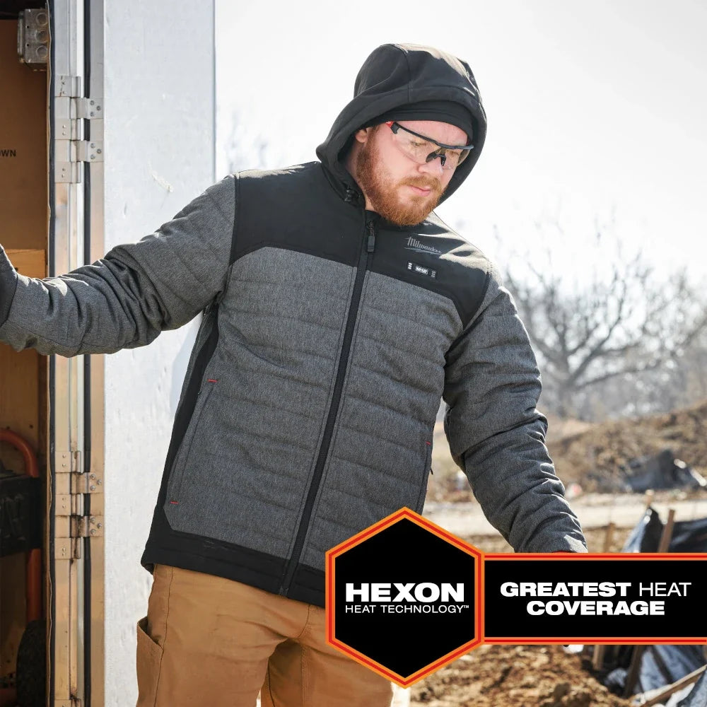 Open Box -  Men's 2 X-Large M12 12V Lithium-Ion Cordless Axis Black Heated Quilted Hooded Jacket Kit (1) 3.0 Ah Battery and Charger