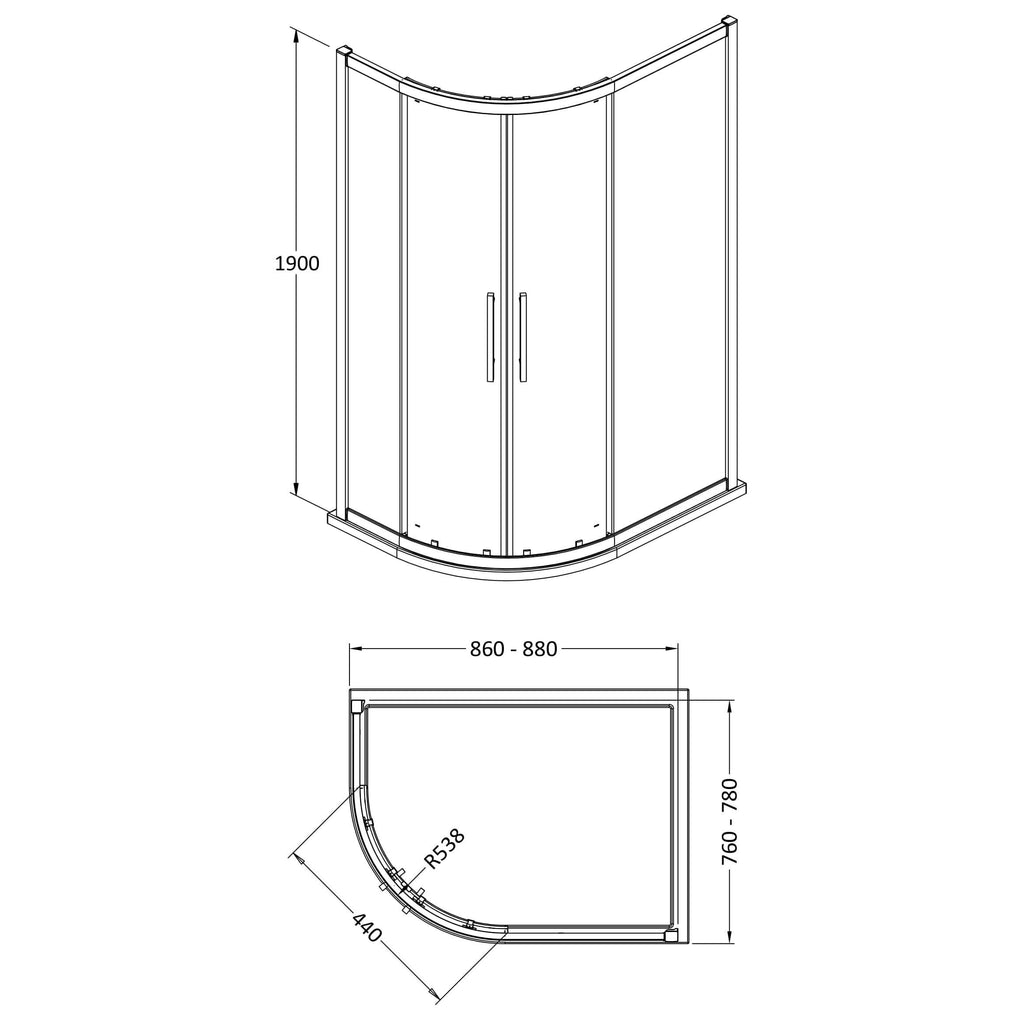 Oasis 8mm Glass 2 Door Offset Quadrant Shower Enclosure - Chrome