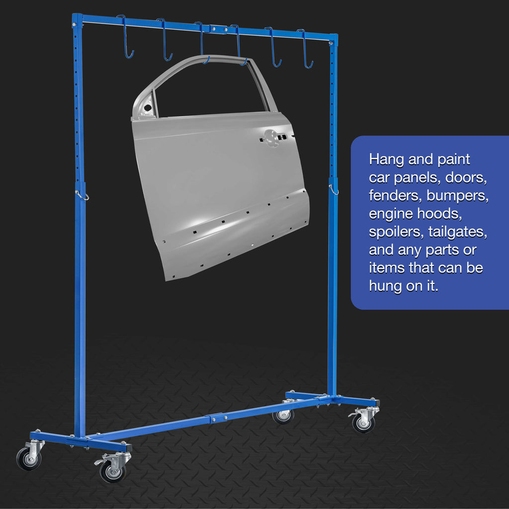 7-Foot Adjustable Height Paint Hanger Drying Rack - Mobile Auto Body Shop Painting Stand with 6 Hanging Hooks, Swivel Locking Wheels