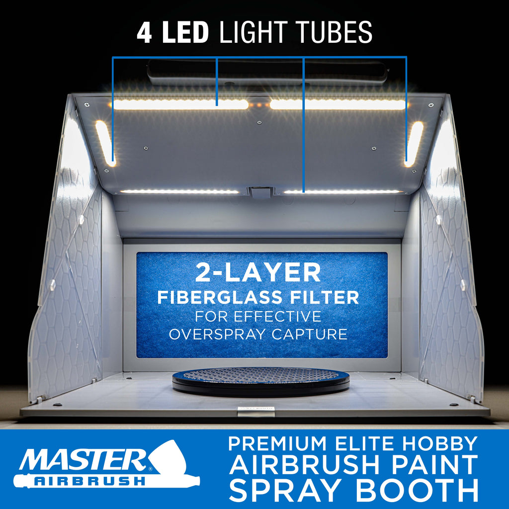 Portable Airbrush Spray Booth Kit with Dual Exhaust Fans, 4 LED Lights, Turntable & Extension Hose, 16"x13"x18" Hobby Airbrush Booth