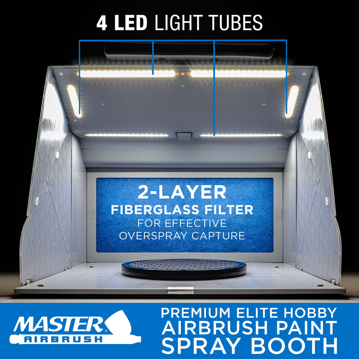 Portable Airbrush Spray Booth Kit with Dual Exhaust Fans, 4 LED Lights, Turntable & Extension Hose, 16"x13"x18" Hobby Airbrush Booth