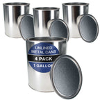 1 Gallon Unlined Empty Metal Paint Can Bucket with Lids, Pack of 4 - Triple Tight Lid Seal, 128 fl. oz. Steel Coating Storage Container Tin