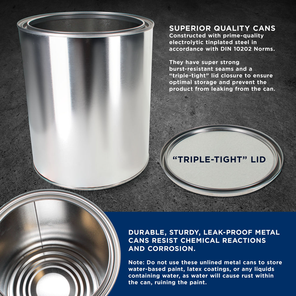 1 Gallon Unlined Empty Metal Paint Can Bucket with Lids, Pack of 4 - Triple Tight Lid Seal, 128 fl. oz. Steel Coating Storage Container Tin