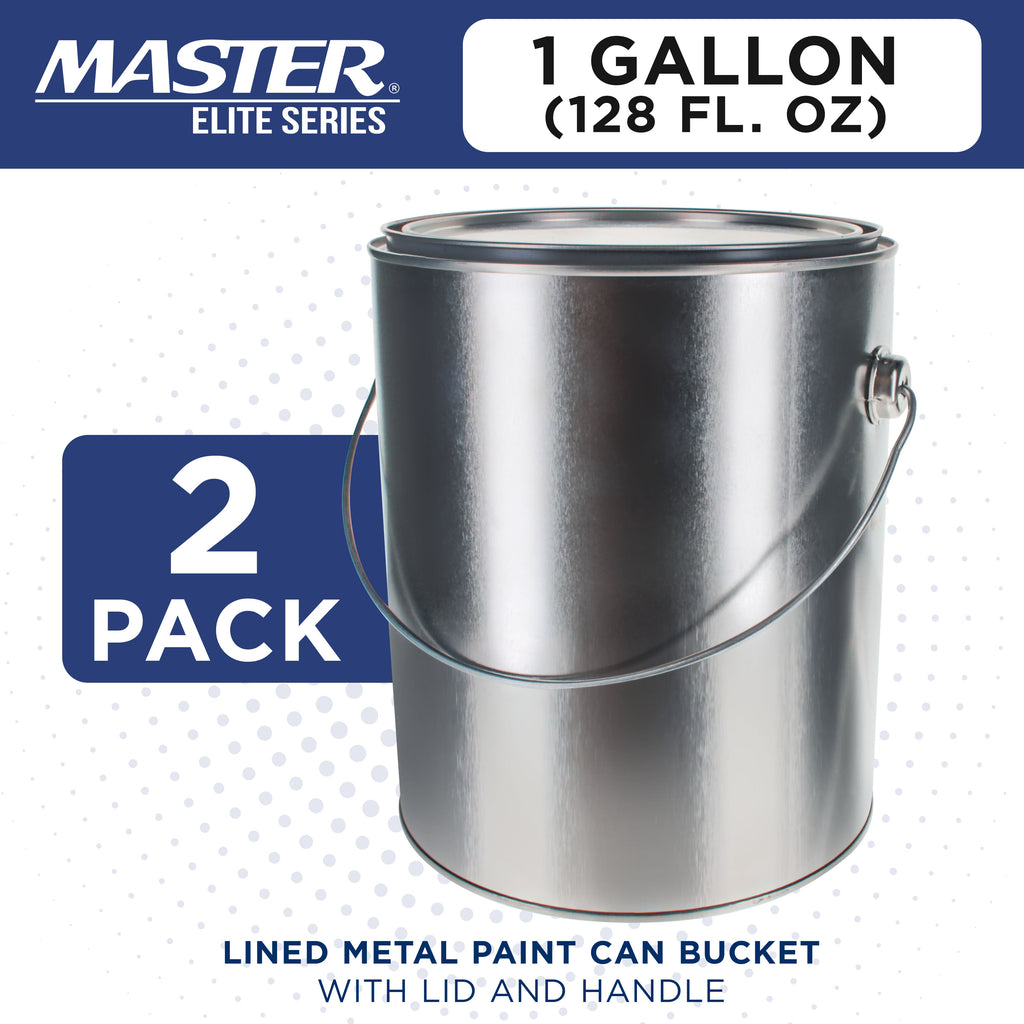 1 Gallon Lined Empty Metal Paint Can Bucket with Lids, Bail Handles, Pack of 2 - Triple Tight Seal, 128 fl. oz. Steel Coating Storage Container Tin