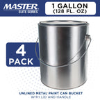 1 Gallon Unlined Empty Metal Paint Can Bucket with Lids, Bail Handles, Pack of 4 - Triple Tight Seal, 128 fl. oz. Steel Coating Storage Container Tin