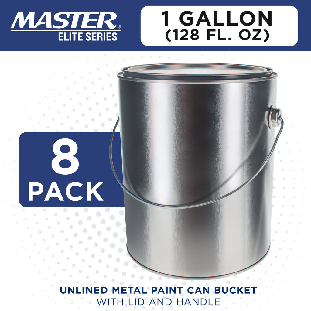 1 Gallon Unlined Empty Metal Paint Can Bucket with Lids, Bail Handles, Pack of 8 - Triple Tight Seal, 128 fl. oz. Steel Coating Storage Container Tin