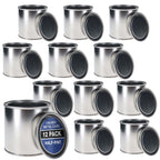 1/2 Pint Unlined Empty Metal Paint Can Bucket with Lids, Pack of 12 - Triple Tight Lid Seal, 8 fl. oz. Steel Coating Storage Container Tin