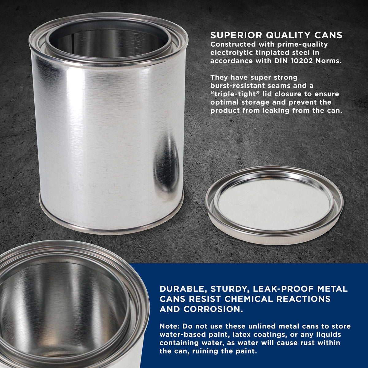 1 Pint Unlined Empty Metal Paint Can Bucket with Lids, Pack of 6 - Triple Tight Lid Seal, 16 fl. oz. Steel Coating Storage Container Tin