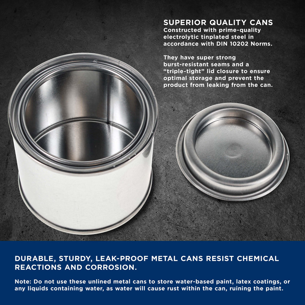 1/4 Pint Unlined Empty Metal Paint Can Bucket with Lids, Pack of 12 - Triple Tight Lid Seal, 4 fl. oz. Steel Coating Storage Container Tin