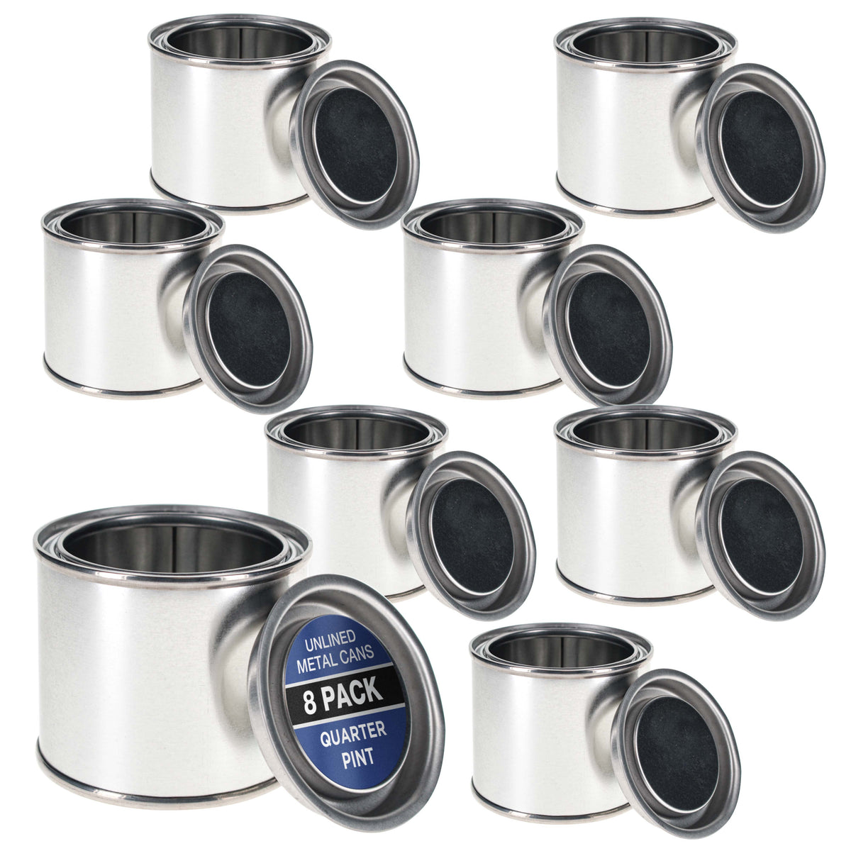1/4 Pint Unlined Empty Metal Paint Can Bucket with Lids, Pack of 8 - Triple Tight Lid Seal, 4 fl. oz. Steel Coating Storage Container Tin