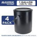 1 Gallon Empty Plastic Paint Can Bucket, Pack of 4 - Triple Lock Airtight Lid Seal, 128 fl. oz. All-Plastic Coating Storage Can, Handle