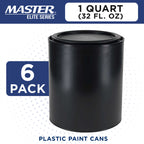 1 Quart Empty Plastic Paint Can Bucket, Pack of 6 - Triple Lock Airtight Lid Seal, 32 fl. oz. All-Plastic Coating Storage Can Pail Handle